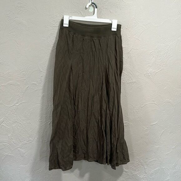Per Una 100% Olive Green Flowy Boho Midi Skirt US size 10 medium/large - Picture 1 of 5